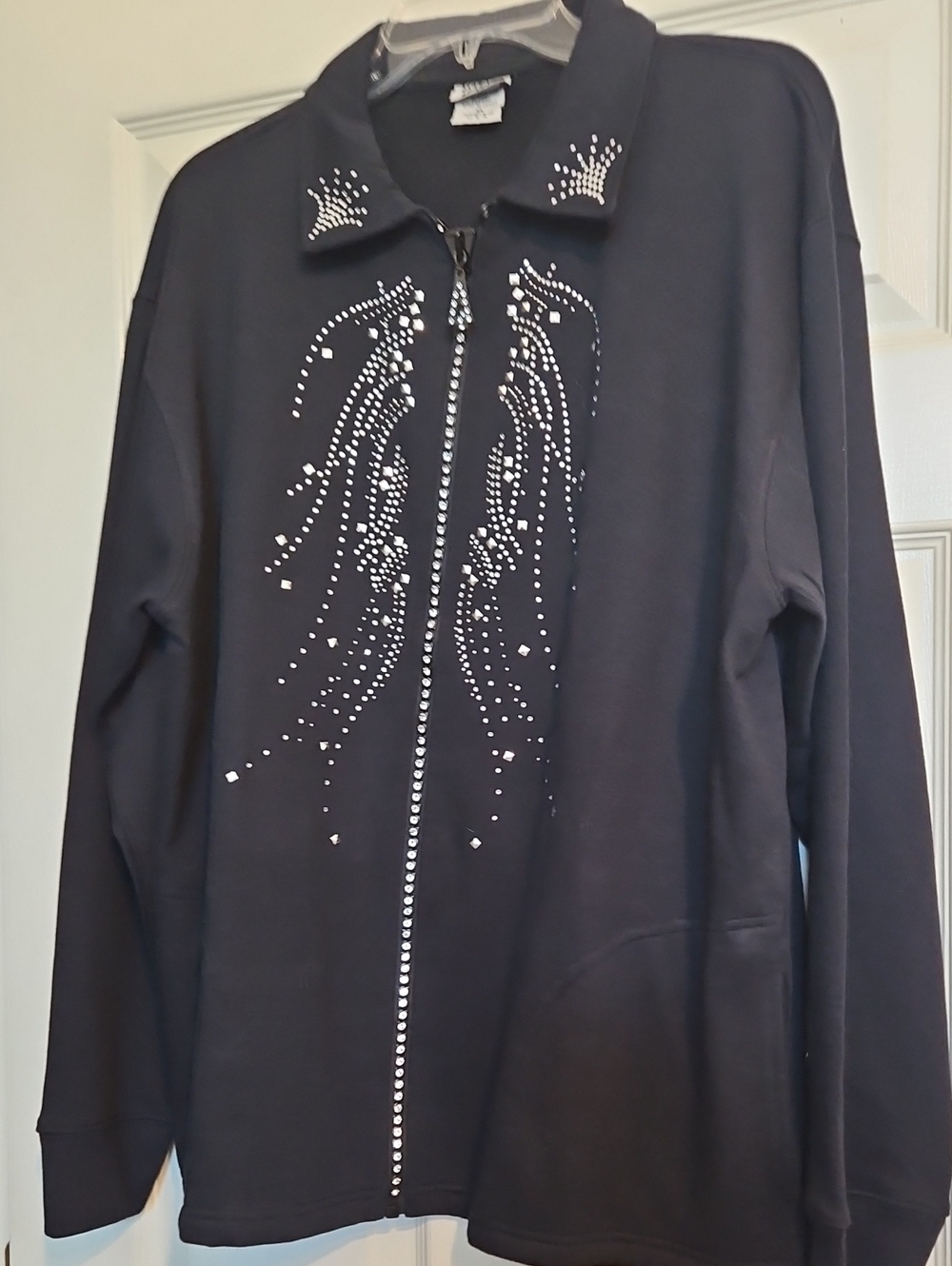 Black Zip Front Rhinestone Jacket